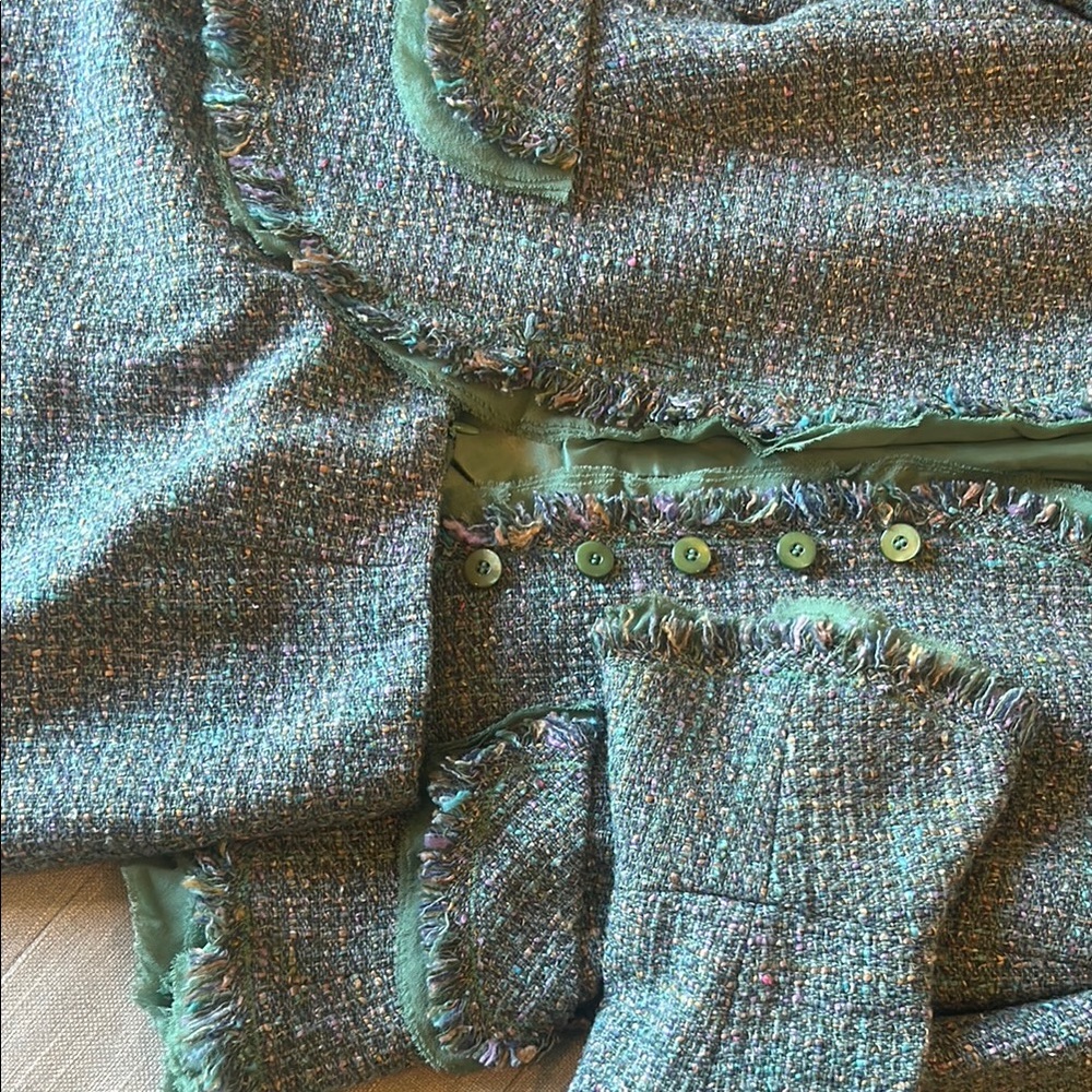 Lillie Rubin Teal Tweed Two Piece Skirt Blazer Set Size 2 - Picture 4 of 15